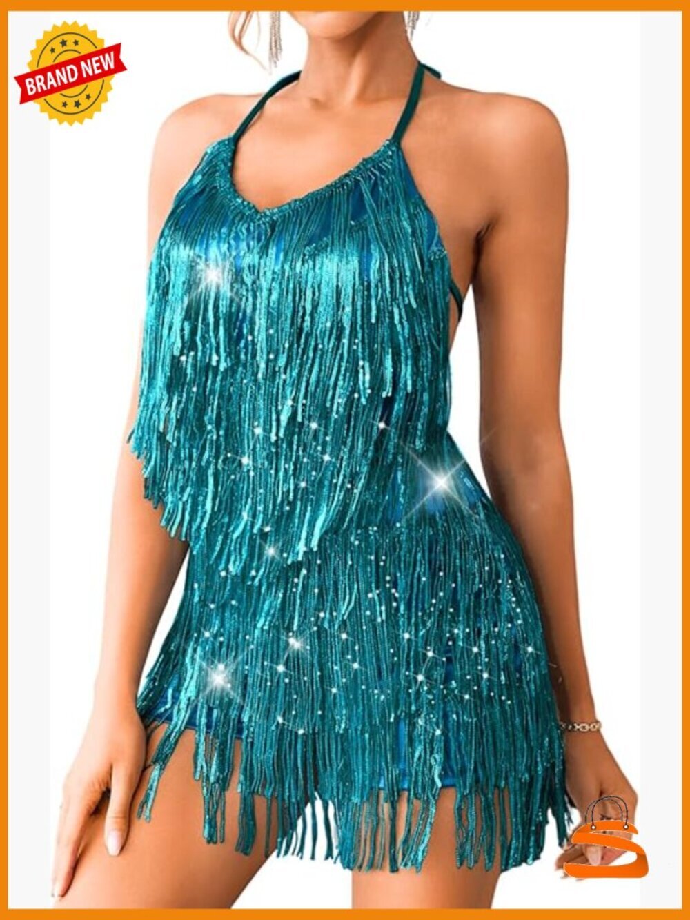 Sequin Fringe Romper Sleeveless Halter Neck Jumpsuit Bodycon Disco Party
